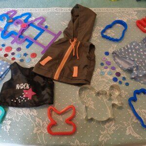 RETRO STYLED BIG DOLL TWINY OVERALLS & CLOTHES PLUS BUTTONS COOKIE CUTTERS LOT